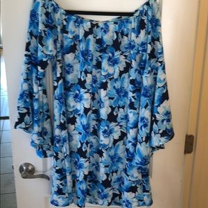 Blue floral off shoulder mini dress